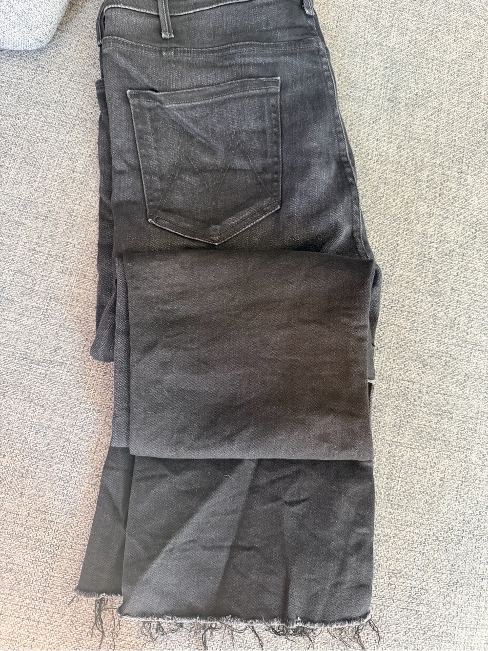 MOTHER Black Cropped Straight Jeans with Raw Hem